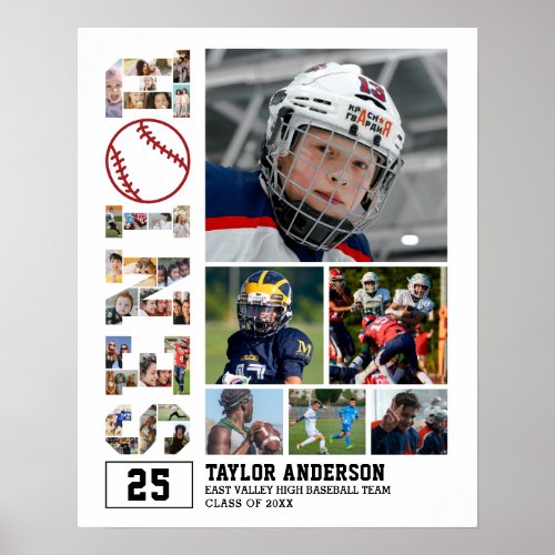 Baseball Team Senior Graduation Photo Collage Poster