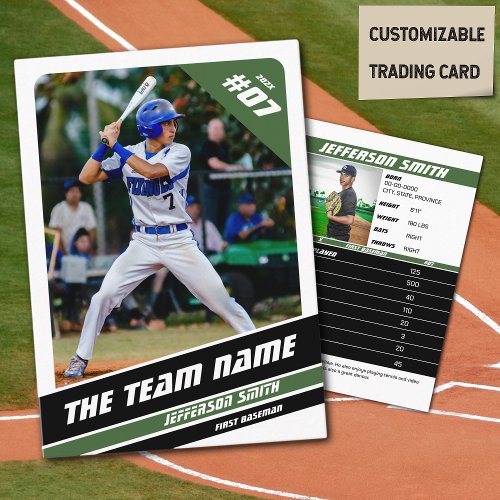Baseball Team Trading Card Gift Green White