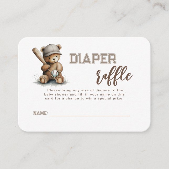 Baseball Teddy Bear Baby Showe Diaper Raffle Enclosure Card (Front)