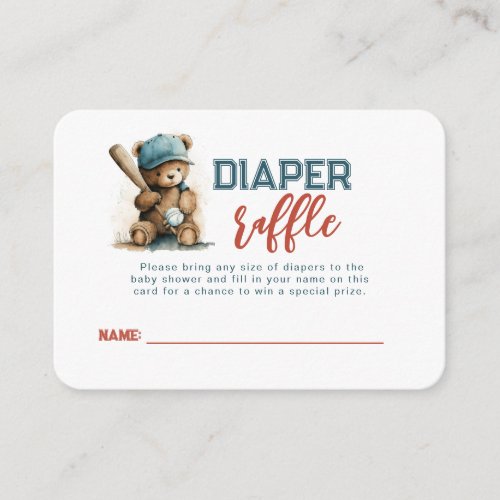 Baseball Teddy Bear Boy Baby Showe Diaper Raffle Enclosure Card