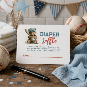 Baseball Teddy Bear Boy Baby Showe Diaper Raffle Enclosure Card