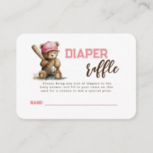 Baseball Teddy Bear Girl Baby Showe Diaper Raffle Enclosure Card