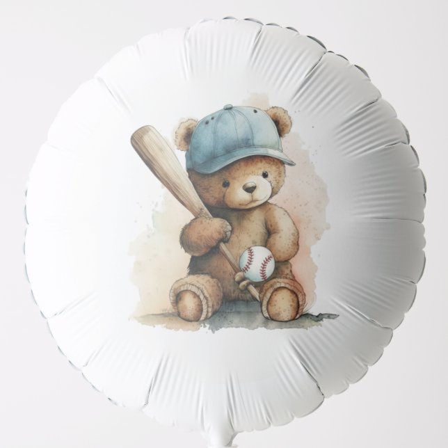 Baseball Teddy Bear Monogram Hat Bat Ball Baby Boy Balloon (Front)