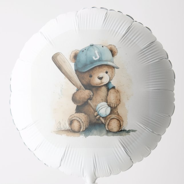 Baseball Teddy Bear Monogram Hat Bat Ball Baby Boy Balloon (Front)