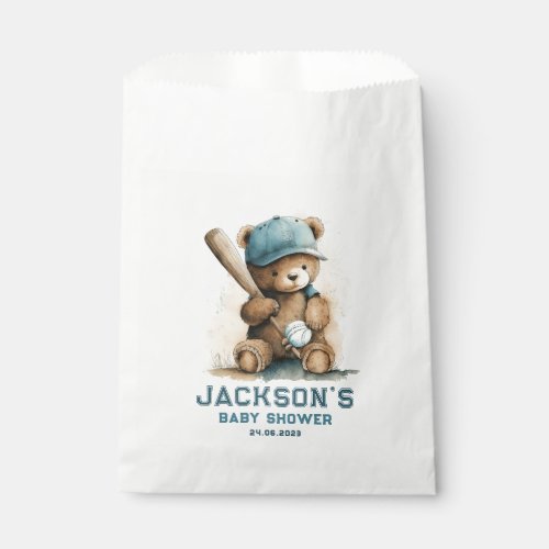 Baseball Teddy Bear Personalized Boy Baby Shower Favor Bag