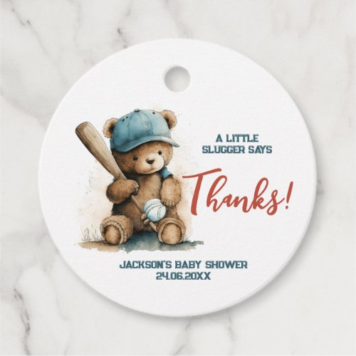 Baseball Teddy Bear Personalized Boy Baby Shower Favor Tags