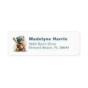 Baseball Teddy Bear Personalized Boy Baby Shower Label