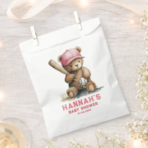 Baseball Teddy Bear Personalized Girl Baby Shower Favor Bag