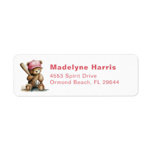 Baseball Teddy Bear Personalized GirlBaby Shower Label