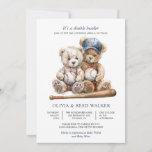 Baseball Teddy Bears Twins Baby Shower Invitation