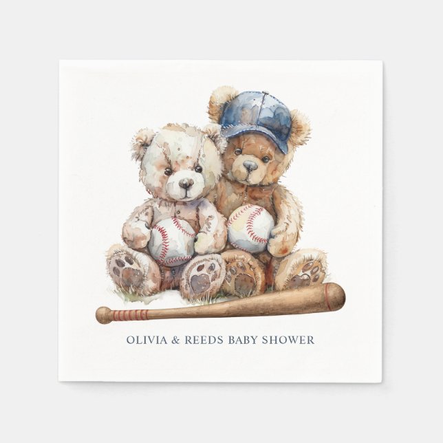 Baseball Teddy Bears Twins Baby Shower Napkins (Front)