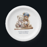 Baseball Teddy Bears Twins Baby Shower Paper Plates<br><div class="desc">Celebrate in style with these paper plates featuring watercolor teddy bears and a rustic baseball theme,  designed especially for a twins baby shower. Sturdy and charming,  they add a playful touch to your table setting while keeping cleanup easy. Perfect for a gender-neutral celebration.</div>