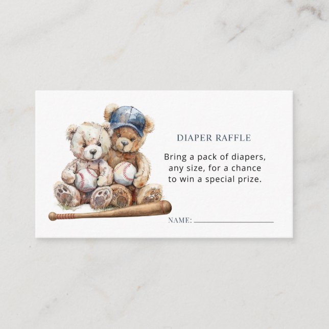 Baseball Teddy Bears Twins Diaper Raffle Enclosure Card (Front)