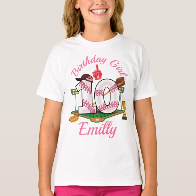 Baseball Tenth Birthday Girl 10th T-Shirt (Front)