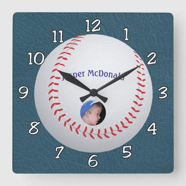 Baseball Textured Background photo personalize Square Wall Clock (Front)