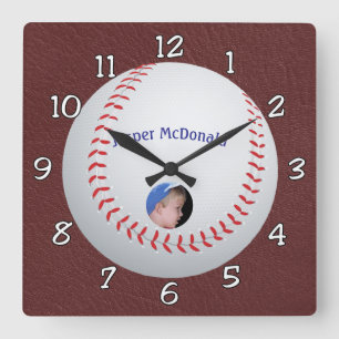Baseball Textured Background photo personalize Square Wall Clock
