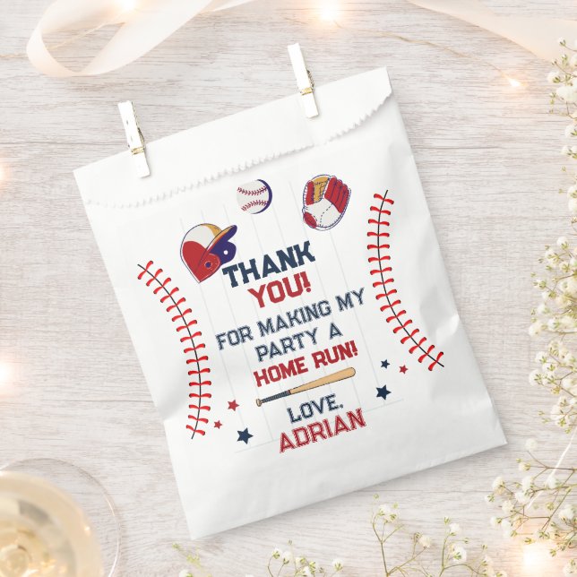 Baseball thank you Birthday Favor Bag (Clipped)