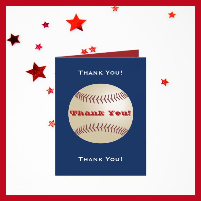 Baseball "Thank You" Blue, Red Note Thank You Card (Creator Uploaded)