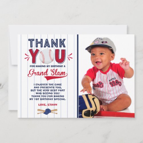 Baseball Thank You Card Baseball 1st Birthday