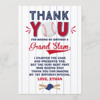 Baseball Thank You Card Baseball 1st Birthday