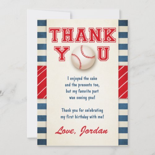 Baseball Thank You Card Baseball Birthday Boy