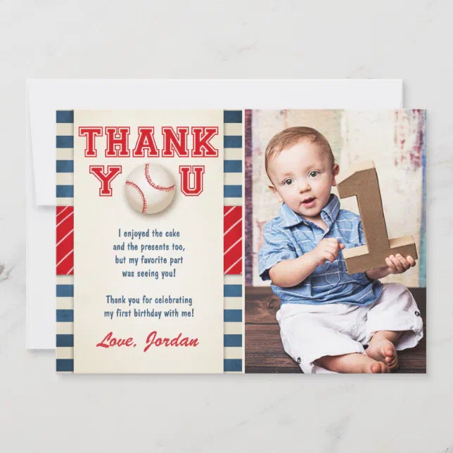 Baseball Thank You Card Baseball Birthday Boy | Zazzle