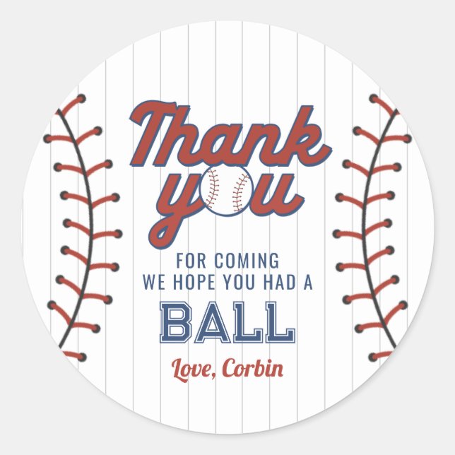 Baseball Thank You Sticker (Front)