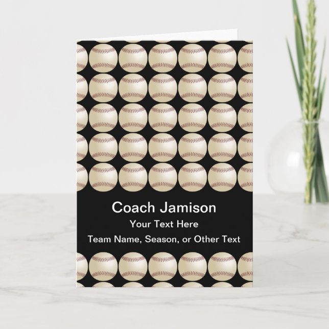 Baseball Thanks Coach, Name, Blank Inside, Black Card (Front)