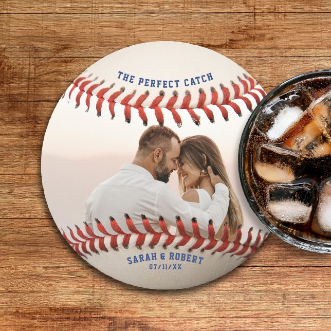 Baseball The Perfect Catch Couple Photo Wedding Round Paper Coaster (Baseball The Perfect Catch Couple Photo Wedding Round Paper Coaster
)