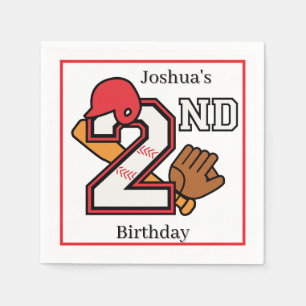 Baseball Theme 2nd Birthday Napkin Bat Ball Mitt