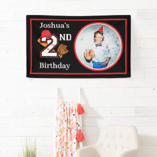 Baseball Theme 2nd Birthday Photo Bat Ball Mitt Banner