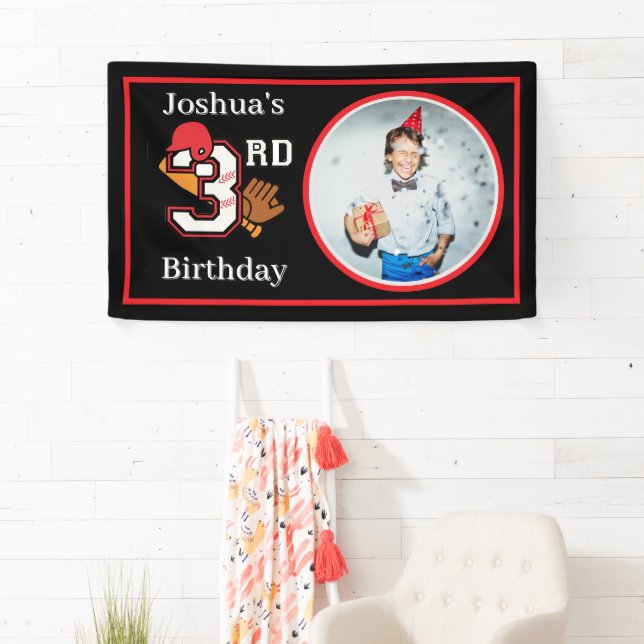 Baseball Theme 3nd Birthday Photo Bat Ball Mitt Banner (Insitu)