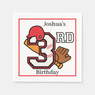 Baseball Theme 3rd Birthday Napkin Bat Ball Mitt