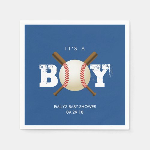 Baseball Theme Baby Boy Navy Blue Baby Shower Paper Napkins