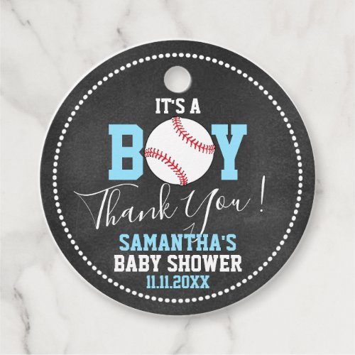 BASEBALL Theme Baby Shower Chalkboard Blue Boy Favor Tags