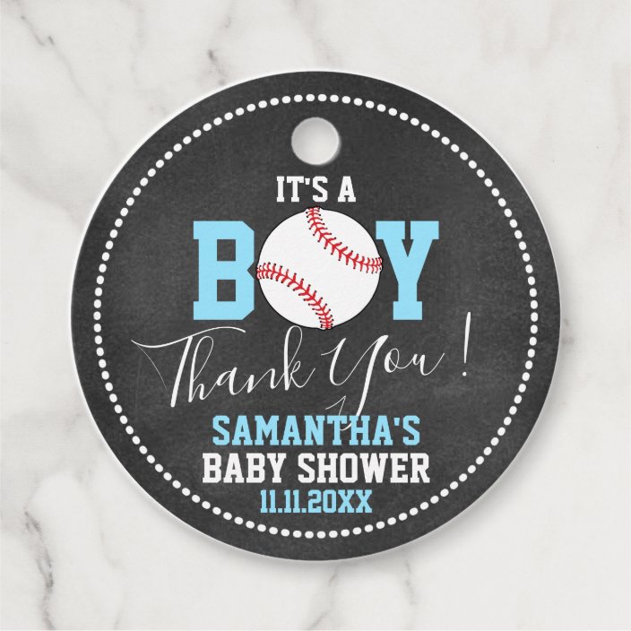 Baseball Theme Baby Shower Chalkboard Blue Boy Favor Tags