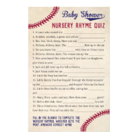 Baseball Theme Baby Shower Nursery Rhyme Quiz Game Flyer