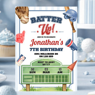 Baseball Theme Batter Up Birthday Invitation