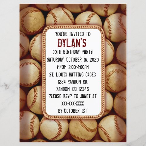 Baseball theme birthday party invitations