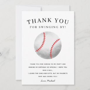 Baseball Theme Birthday Party Kids Thank You Card