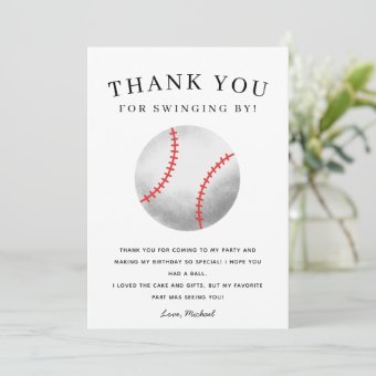 Baseball Theme Birthday Party Kids Thank You Card | Zazzle