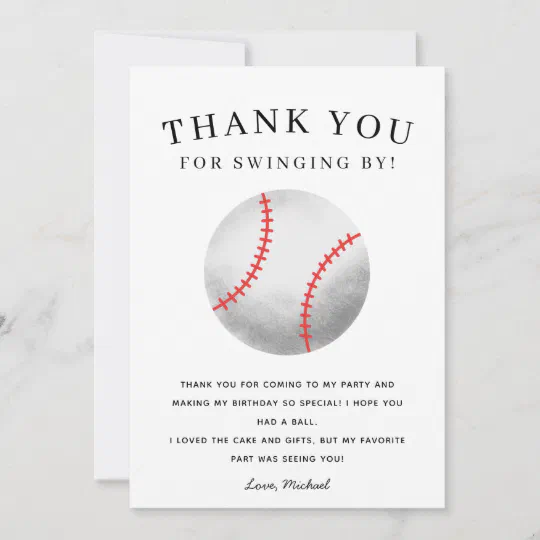 Baseball Personalized Party Thank You Cards