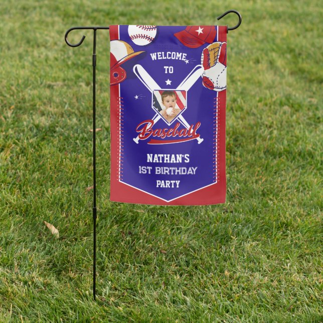 Baseball Theme Birthday Party Welcome Sign Flag   (In SItu)