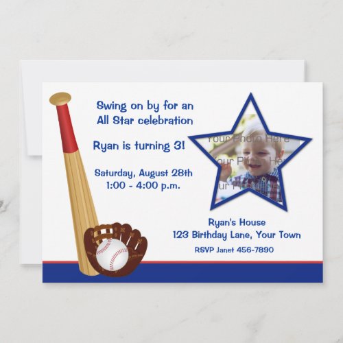 Baseball Theme Birthday Photo Invitation