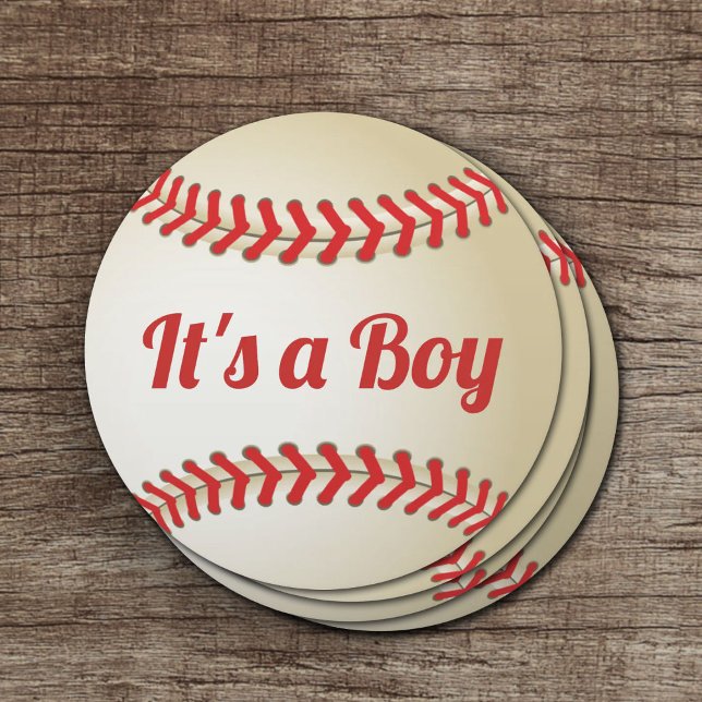 Baseball Theme Boy Baby Shower Round Paper Coaster (Creator Uploaded)