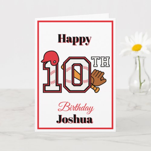 Baseball theme Happy 10th Sport Birthday Greeting