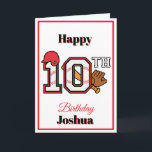 Baseball theme Happy 10th Sport Birthday Greeting Card<br><div class="desc">This tenth birthday card features fully customizable text inside-and-out. Baseball themes abound with helmet,  ball numerals,  and glove. The sporty numerals are too fun. Design features bursts of red that pop against the white background. This card is ready for your customization. Other numerals are available in my store.</div>