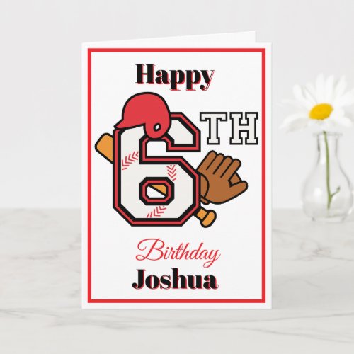 Baseball theme Happy 6th Sport Birthday Greeting