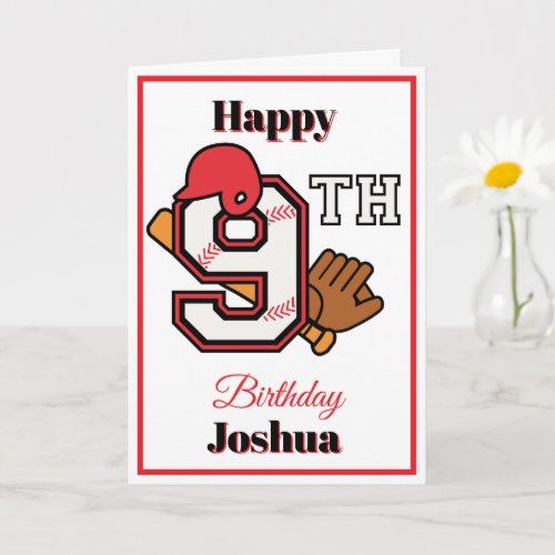 Baseball theme Happy 9th Sport Birthday Greeting