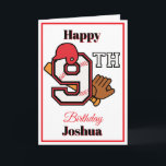 Baseball theme Happy 9th Sport Birthday Greeting Card<br><div class="desc">This ninth birthday card features fully customizable text inside-and-out. Baseball themes abound with helmet,  ball numerals,  and glove. The sporty numerals are too fun. Design features bursts of red that pop against the white background. This card is ready for your customization. Other numerals are available in my store.</div>